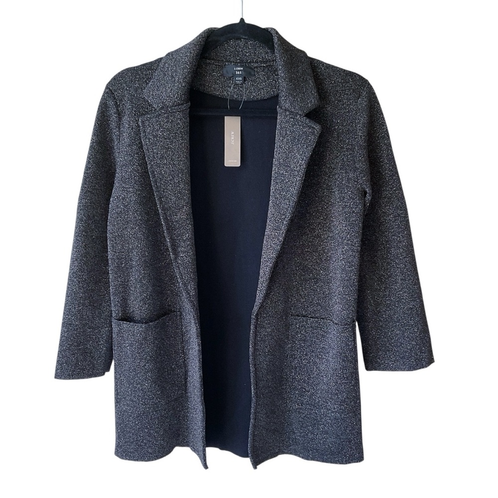 J. Crew 365 Sparkly Sophie Open-Front Sweater Blazer in Black Glitter Size XXS